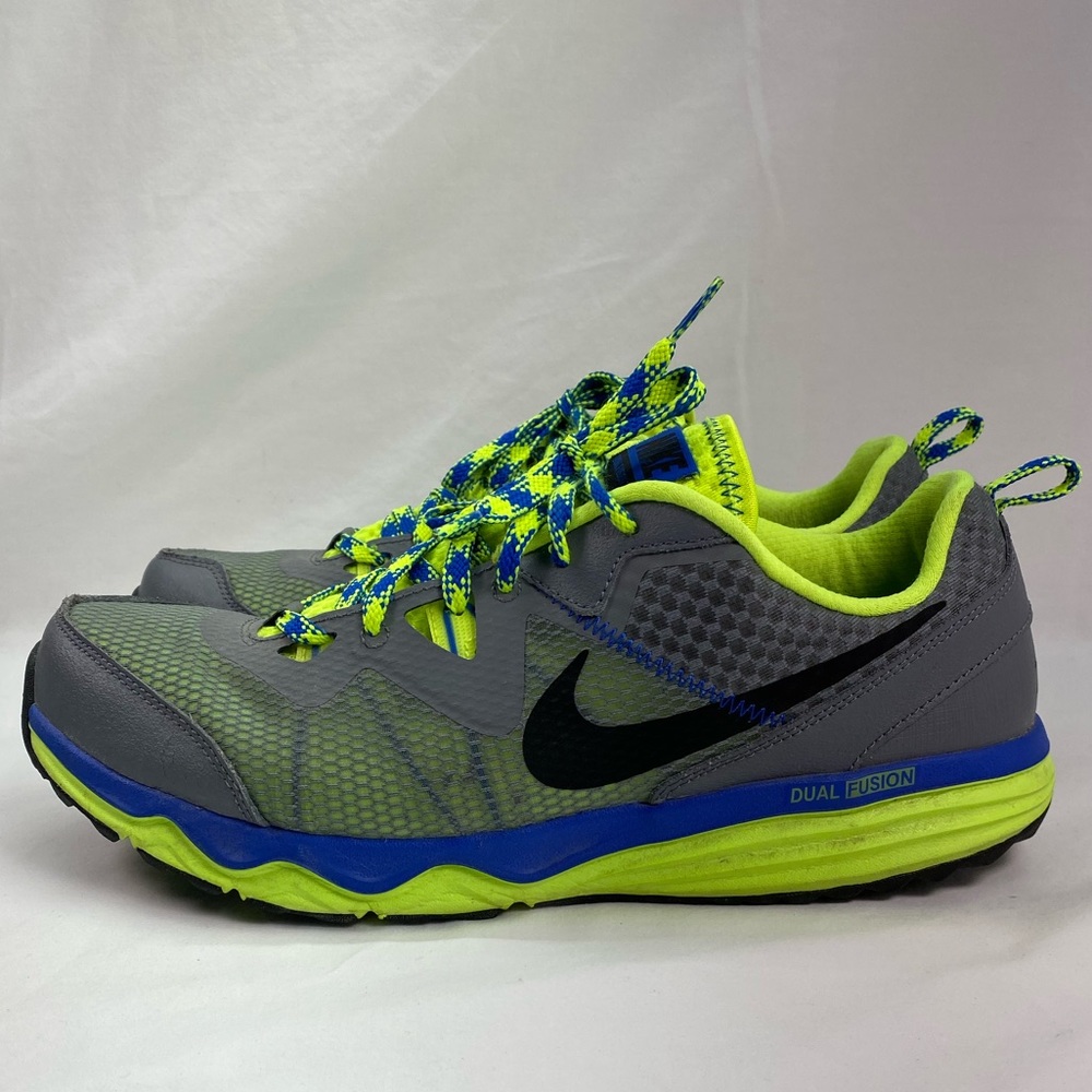 Nike Men's Dual Fusion 652867-002 Gray Green Running Shoes Lace Up